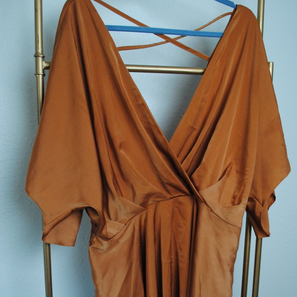 Asos Design Copper Deep V-neck Batwing Sleeve Dress